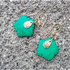 Alphabey's Green dyed bone carving Gold Plated Brass Earrings For Women
